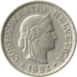 Швейцария 5 раппенов 1953 год