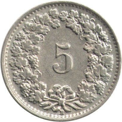 Швейцария 5 раппенов 1953 год