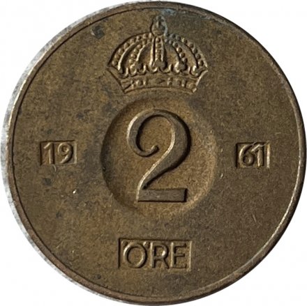 Швеция 2 эре 1961 год - Король Густав VI Адольф (TS)
