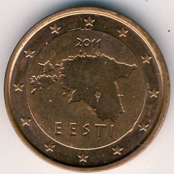 Монета Эстония 2 евроцента 2011 год - Контурная карта Эстонии
