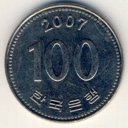 Южная Корея 100 вон 2007 год