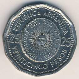 Аргентина 25 песо 1965 год
