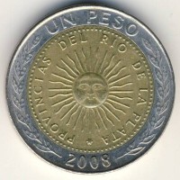 Монета Аргентина 1 песо 2008 год - Солнце