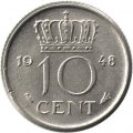 Нидерланды 10 центов 1948 год - Королева Вильгельмина