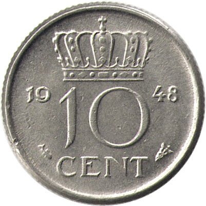 Нидерланды 10 центов 1948 год - Королева Вильгельмина