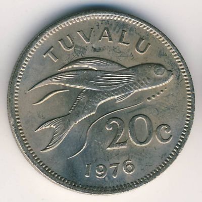 Тувалу 20 центов 1976 год - Летучая рыба