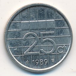 Нидерланды 25 центов 1989 год