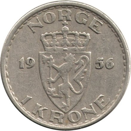 Норвегия 1 крона 1956 год - Король Хокон VII