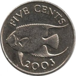 Бермудские острова 5 центов 2003 год - Тропическая рыба (Ангел-королева)