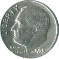 США 1 дайм (10 центов) 1955 год - Рузвельт (без отметки МД)