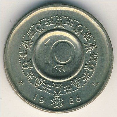 Норвегия 10 крон 1986 год - VF