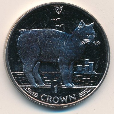 Остров Мэн 1 крона 1988 год - Кошки. Мэнская кошка (в конверте с маркой)