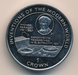 Остров Мэн 1 крона 1996 год - Мировые изобретения. Майкл Фарадей, Электричество