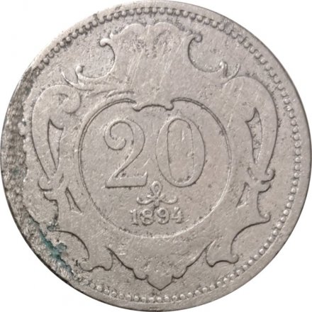 Австрия 20 геллеров 1894 год