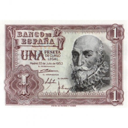 Испания 1 песета 1953 год - Альваро де Базан - UNC