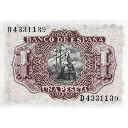 Испания 1 песета 1953 год - Альваро де Базан - UNC