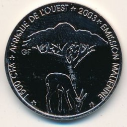 Монета Мали 1500 франков КФА 2003 год
