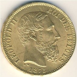 Бельгия 20 франков 1875 год