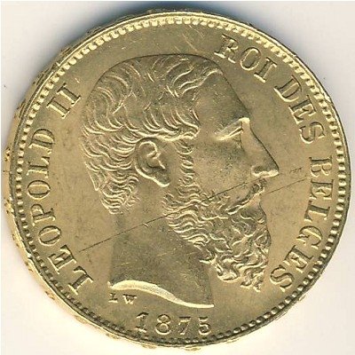 Бельгия 20 франков 1875 год