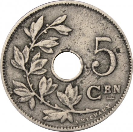 Бельгия 5 сантимов 1910 год BELGIE