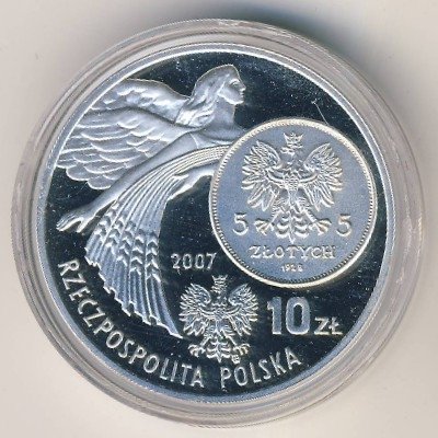 Польша 10 злотых 2007 год - История польского злотого. Ника на 5 злотых 1928 года