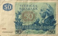 Швеция 50 крон 1984 год - Портрет Густава III. Карл Линней - VF