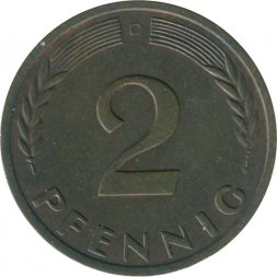 ФРГ 2 пфеннига 1959 год (D)