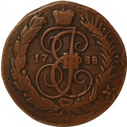 2 копейки 1788 год ММ (гурт сетчатый) Екатерина II (1762 - 1796) - перечекан VF