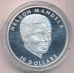 Либерия 10 долларов 2001 год - Нельсон Мандела