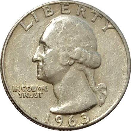 США 25 центов (1/4 доллара) 1963 год - Джордж Вашингтон (без отметки МД)