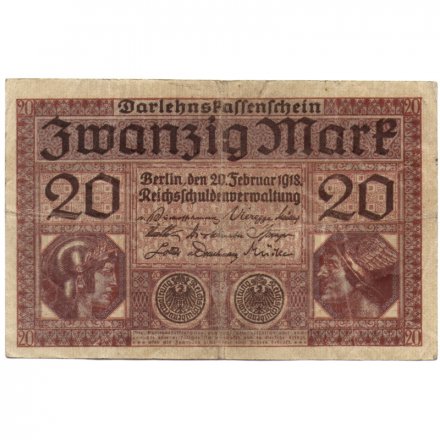 Германия 20 марок 1918 год - F-VF