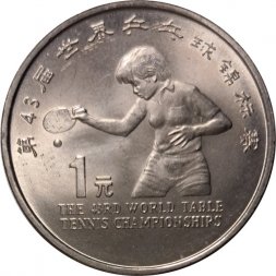 Китай 1 юань 1995 год - 43-й чемпионат мира по настольному теннису