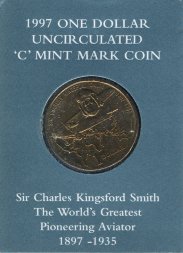 Австралия 1 доллар 1997 год - Чарльз Кингсфорд-Смит и карта мира (в буклете, С)