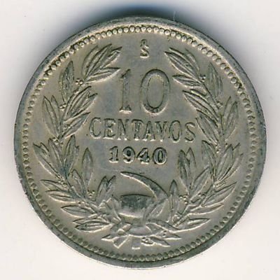 Чили 10 сентаво 1940 год