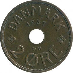 Дания 2 эре 1931 год - Король Кристиан X