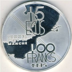 Франция 100 франков - 15 экю 1994 год