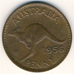 Австралия 1 пенни 1956 год - Кенгуру (точка после "PENNY.")