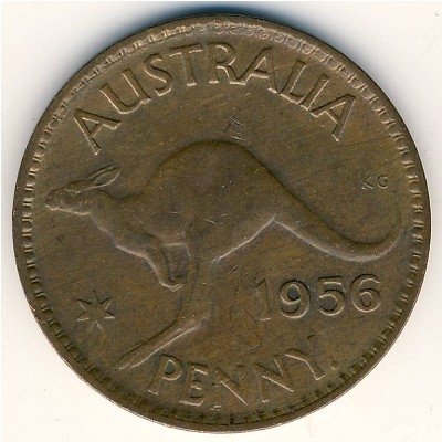 Австралия 1 пенни 1956 год - Кенгуру (точка после &quot;PENNY.&quot;)