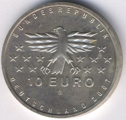 Германия 10 евро 2007 год - 50 лет возвращения Германии Саара