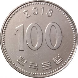 Южная Корея 100 вон 2013 год