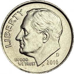 США 1 дайм (10 центов) 2016 год - Франклин Рузвельт (D)