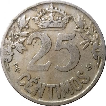 Испания 25 сентимо 1925 год