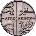Великобритания 5 пенсов 2015 год (Портрет королевы с инициалами &quot;JC&quot;)