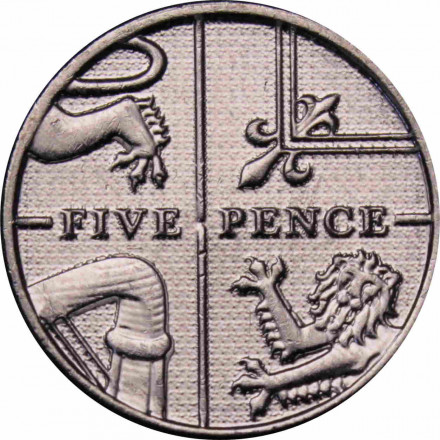 Великобритания 5 пенсов 2015 год (Портрет королевы с инициалами &quot;JC&quot;)