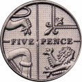 Великобритания 5 пенсов 2015 год (Портрет королевы с инициалами "JC")