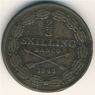 Швеция 2/3 скиллинга 1845 год
