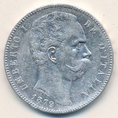 Италия 5 лир 1879 год