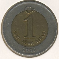 Монета Турция 1 новая лира 2006 год