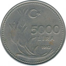 Турция 5000 лир 1992 год
