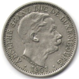 Люксембург 10 сантимов 1901 год - Герцог Адольф Нассау-Люксембургский